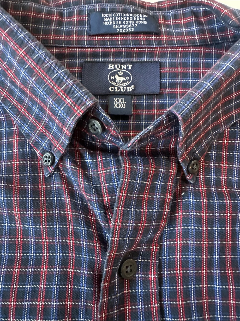 100% Cotton Hunt Club Plaid Shirt XXL